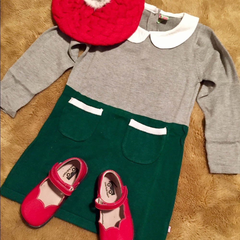 NWT 4T Emerald Green & Grey Sweater Dress
